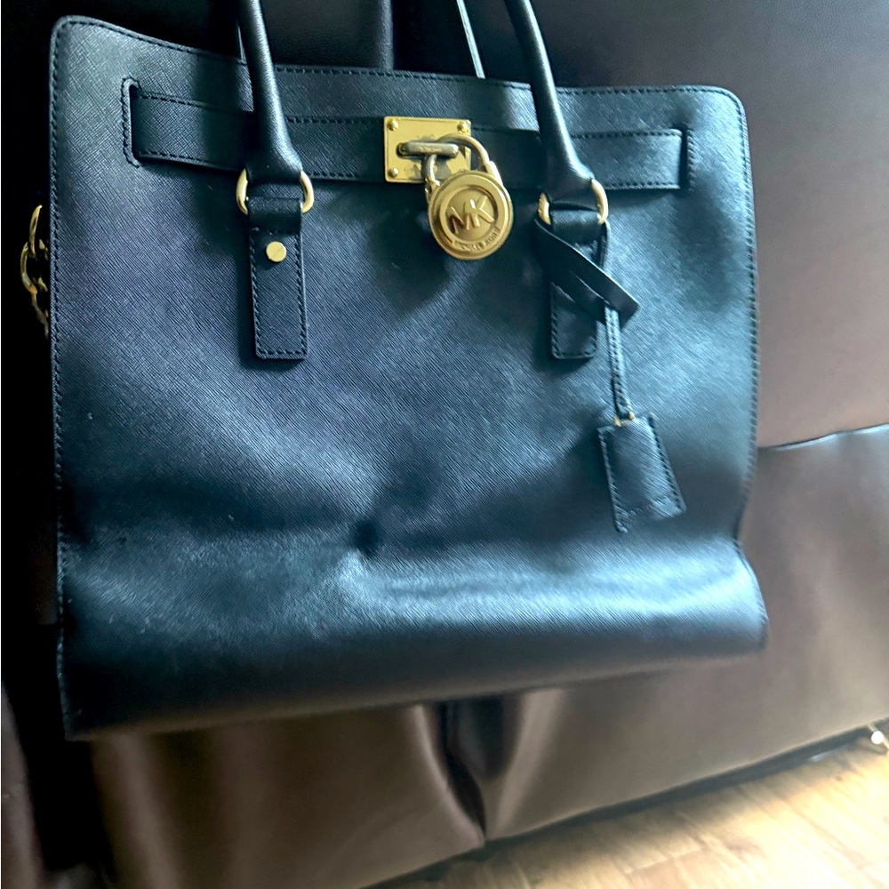 Michael Kors Black Leather Tote with Gold Hardware